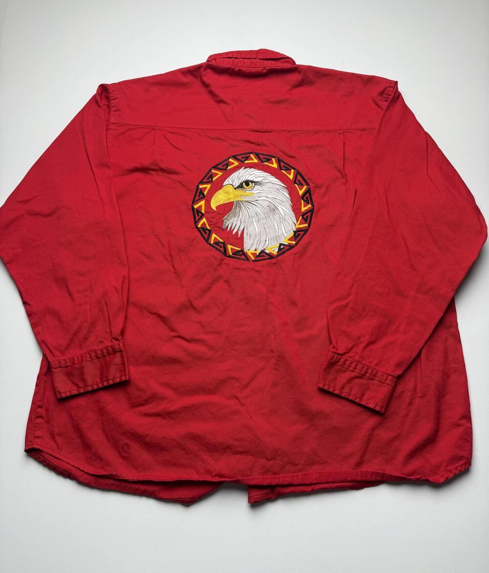 Blue Generation Shirt Mens 2XL Red Eagle Embroidered Long Sleeve Button Up